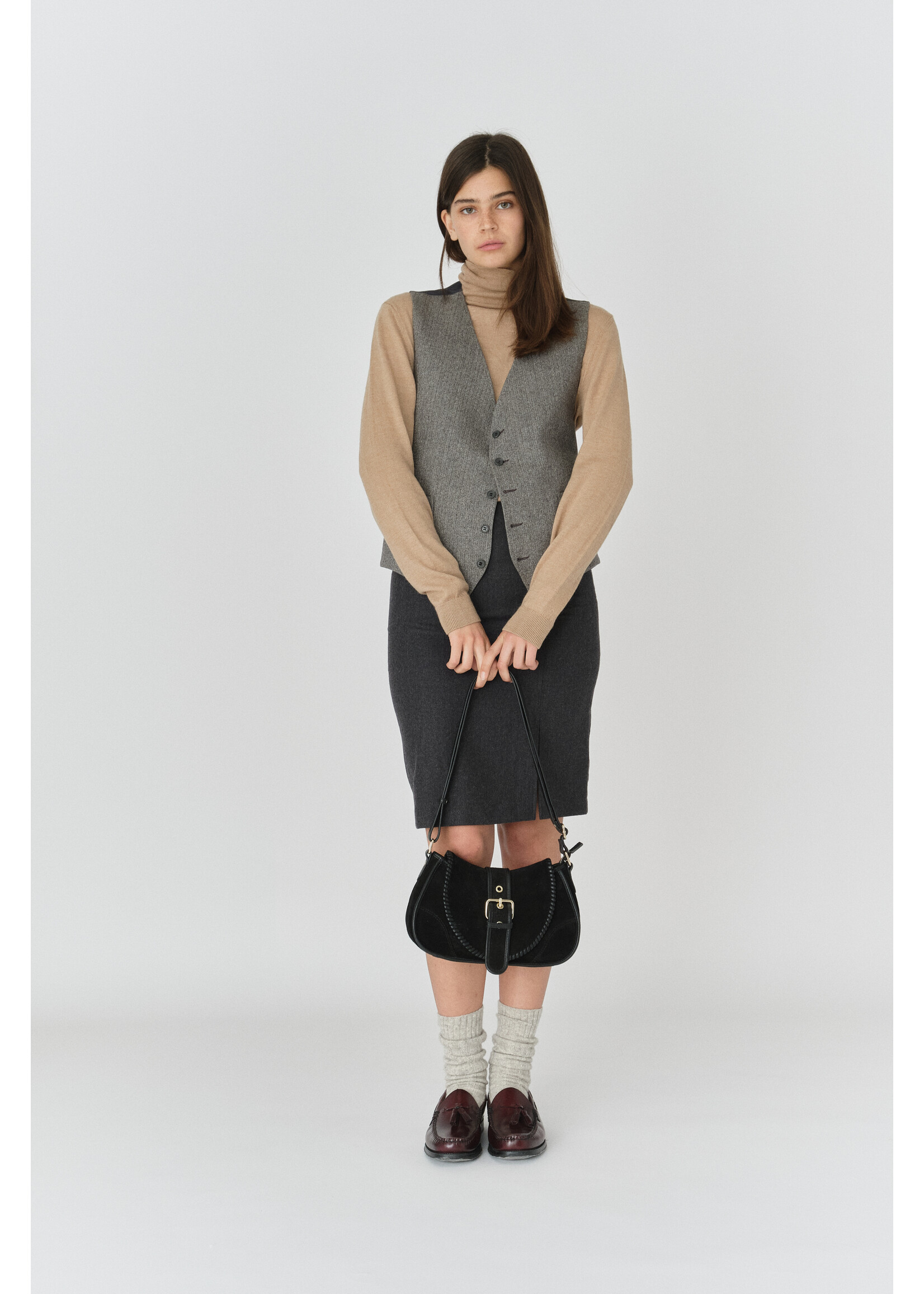 Núnoo Maria stitch suede bag - Black