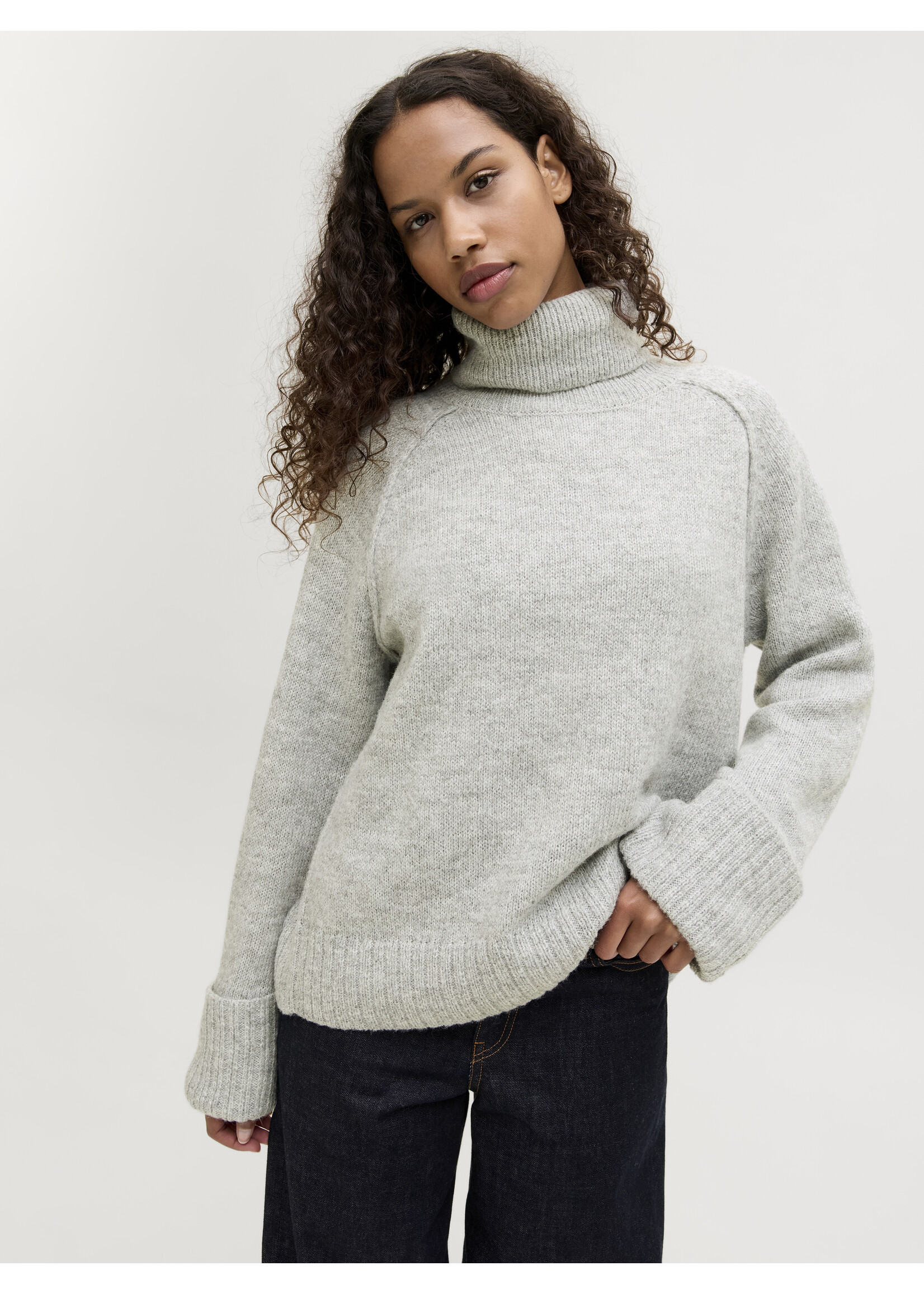 JXELLINORA ROLL NECK KNIT - LIGHT GREY MELANGE