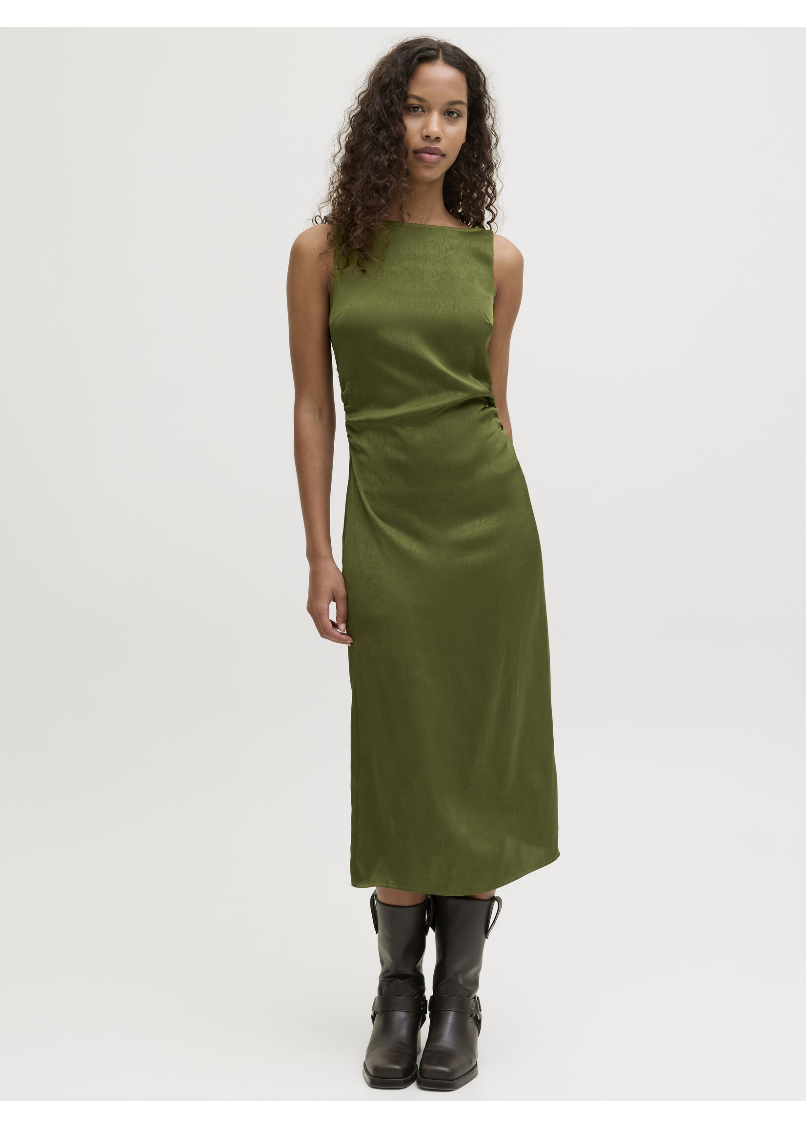 JXJANE SATIN LONG DRESS - MAYFLY GREEN