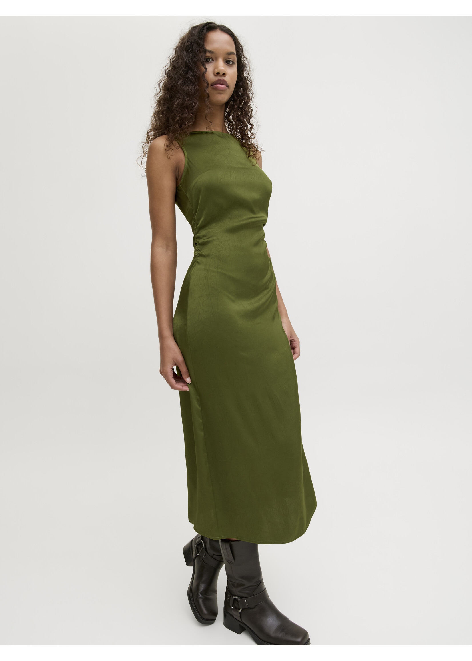 JXJANE SATIN LONG DRESS - MAYFLY GREEN
