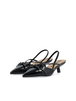 Biakristin Kitten Heel Bow Slingback Faux Leather - Black
