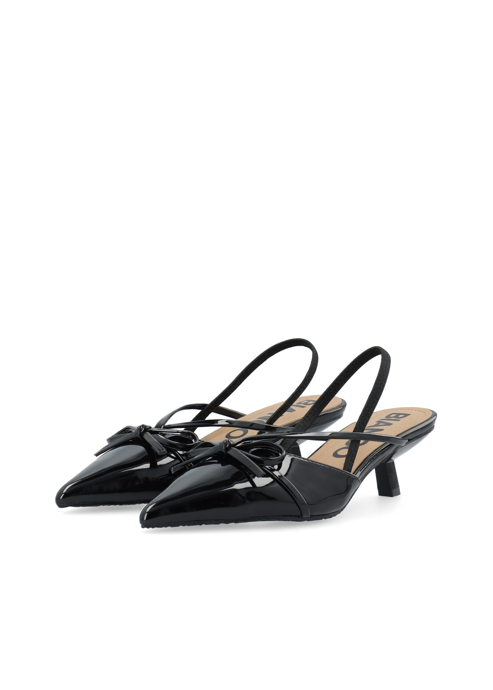 Biakristin Kitten Heel Bow Slingback Faux Leather - Black