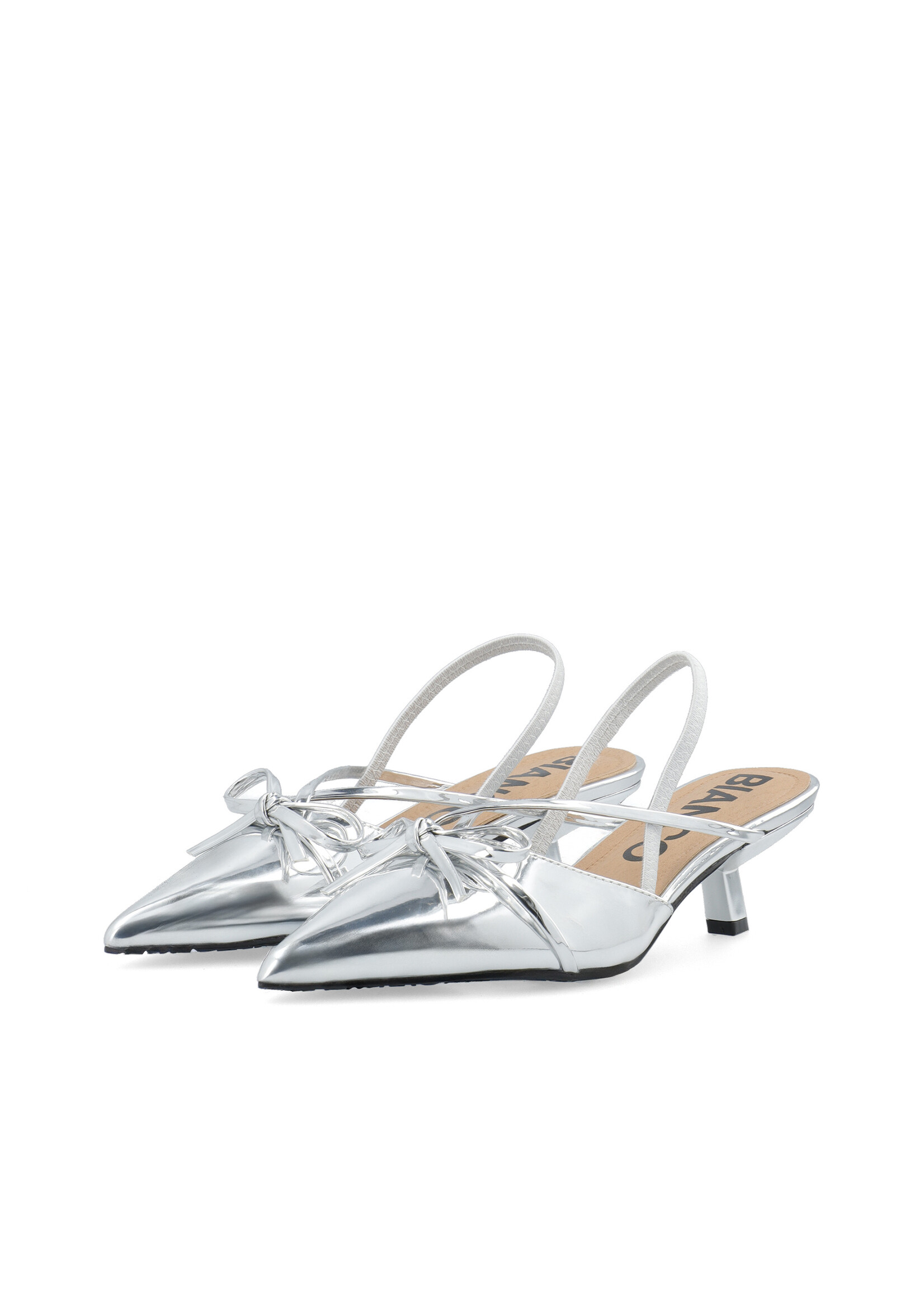 Biakristin Kitten Heel Bow Slingback Faux Leather - Silver