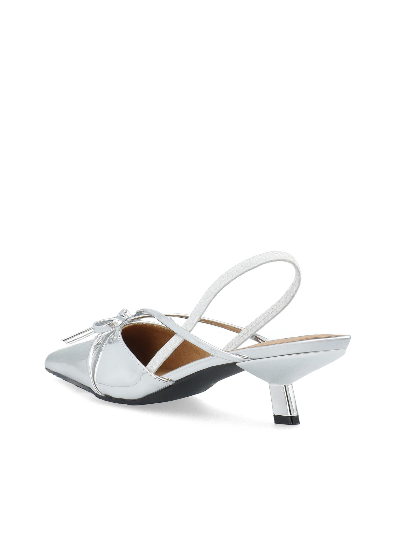 Biakristin Kitten Heel Bow Slingback Faux Leather - Silver
