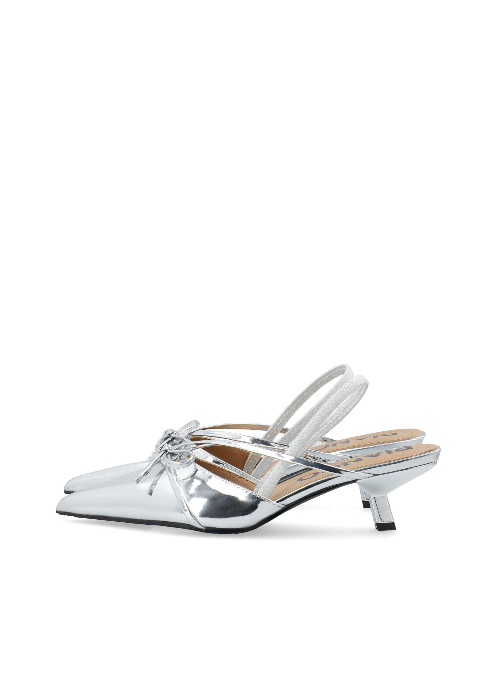 Biakristin Kitten Heel Bow Slingback Faux Leather - Silver