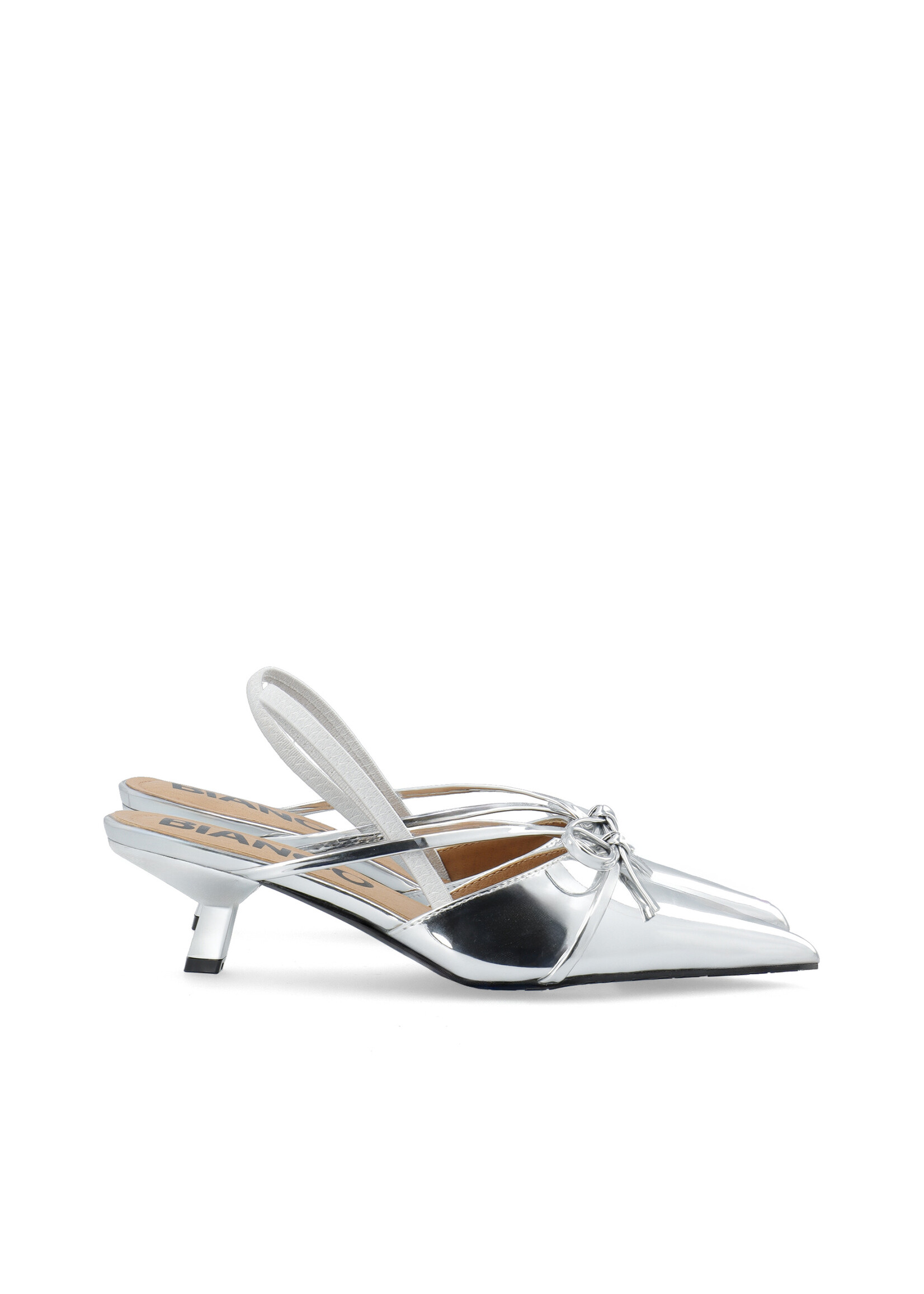 Biakristin Kitten Heel Bow Slingback Faux Leather - Silver
