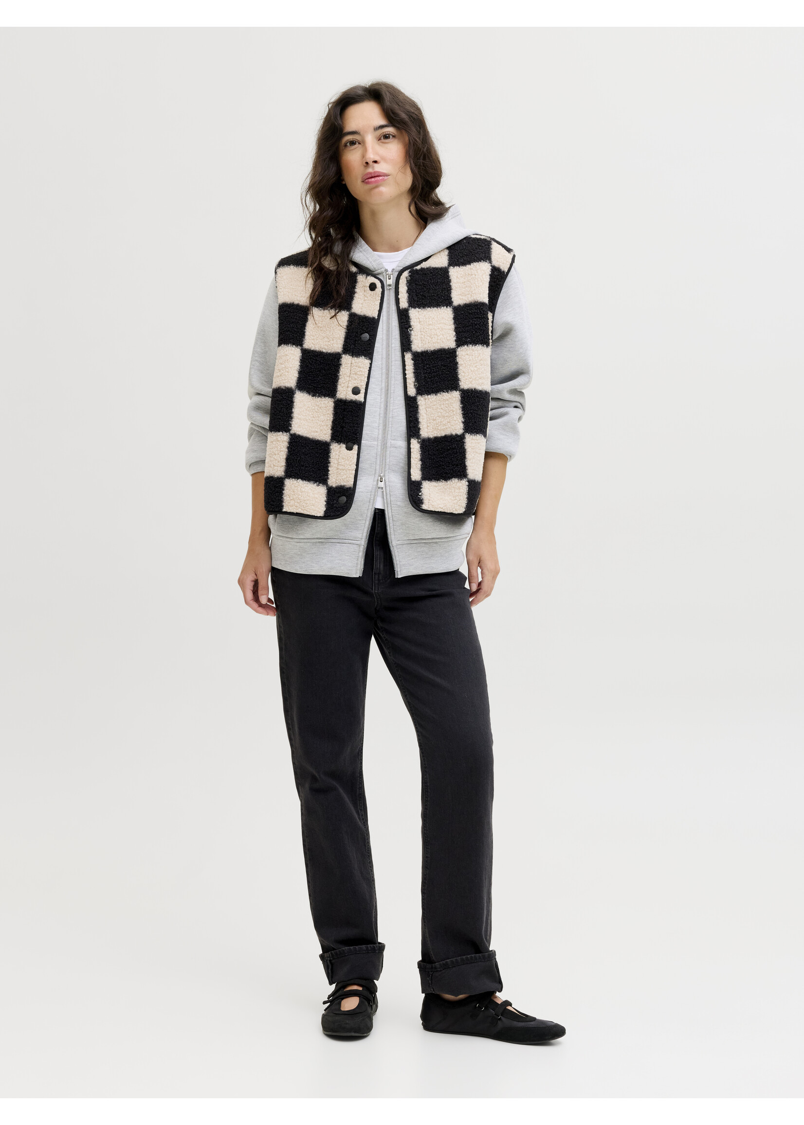 JXVERA CHECK TEDDY VEST - BONE WHITE CHECKS