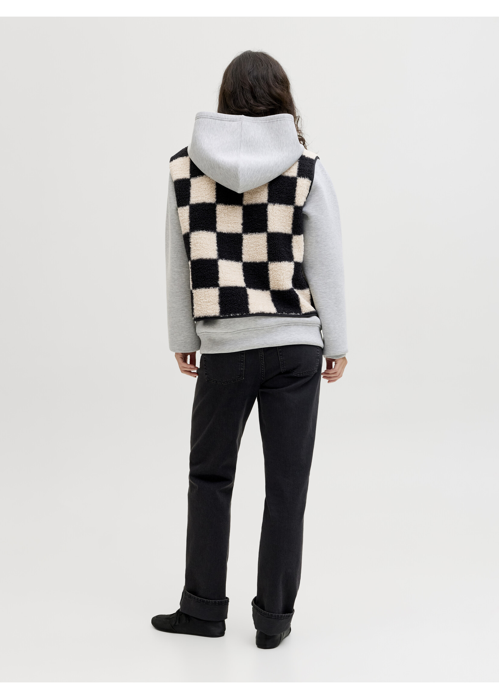JXVERA CHECK TEDDY VEST - BONE WHITE CHECKS