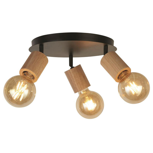 Searchlight Plafondlamp Spinny 3L Zwart/Hout