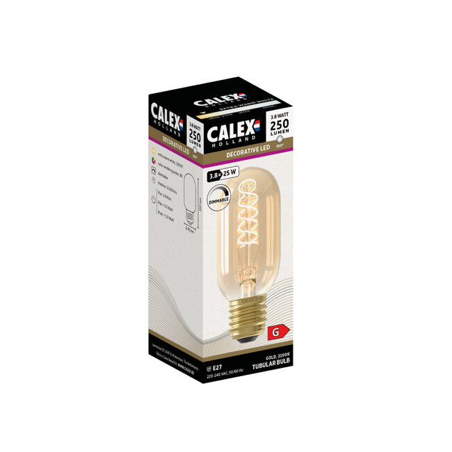 Dimbare E27 filament lichtbron Buis Gold | 3,8W - 250lm - 2100K | Calex