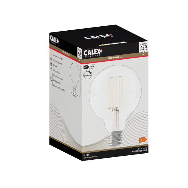 Dimbare E27 filament lichtbron 95mm Clear | 3,5W - 470lm - 2300K | Calex