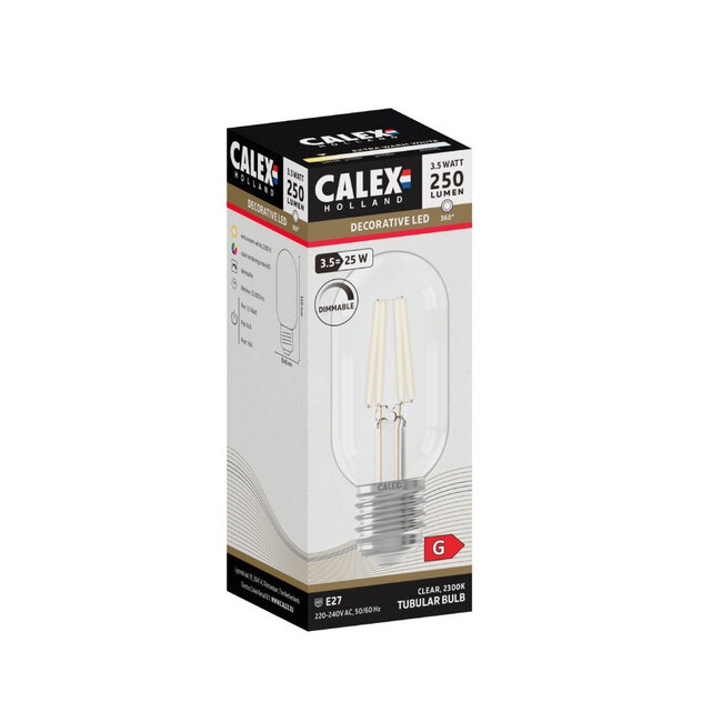 Dimbare E27 filament lichtbron Buis Clear | 3,5W - 350lm - 2300K | Calex