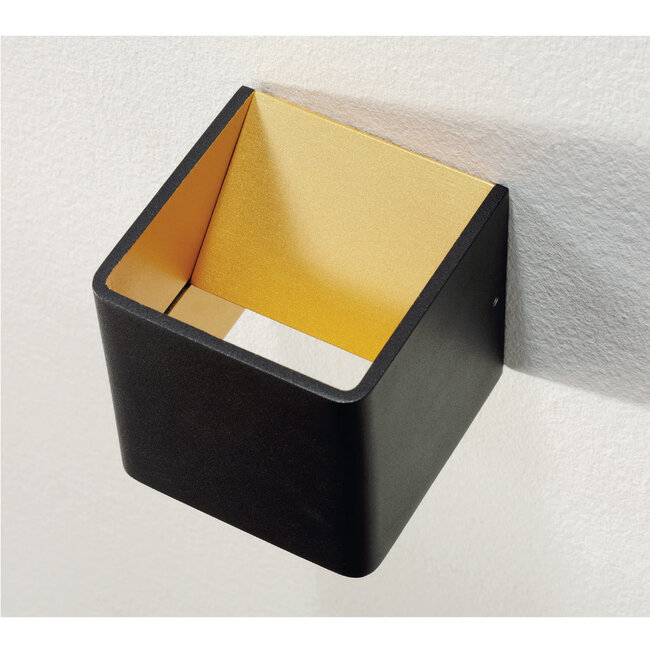 Design Kubus LED Wandlamp Zwart/Mat Goud | Artdelight Fulda