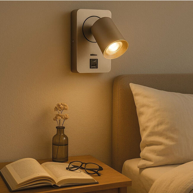 Leeslamp met USB aansluiting Champagne | Artdelight Megano