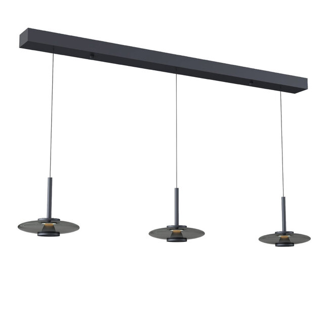 Moderne LED Design 3-lichts Hanglamp Zwart/Rookglas | Artdelight Madison