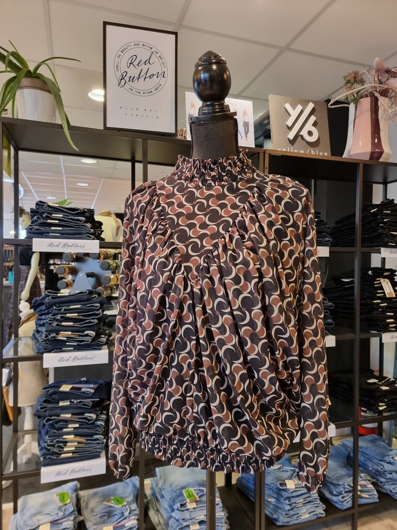 Solar blouse Marinia zwart/bruin/zand