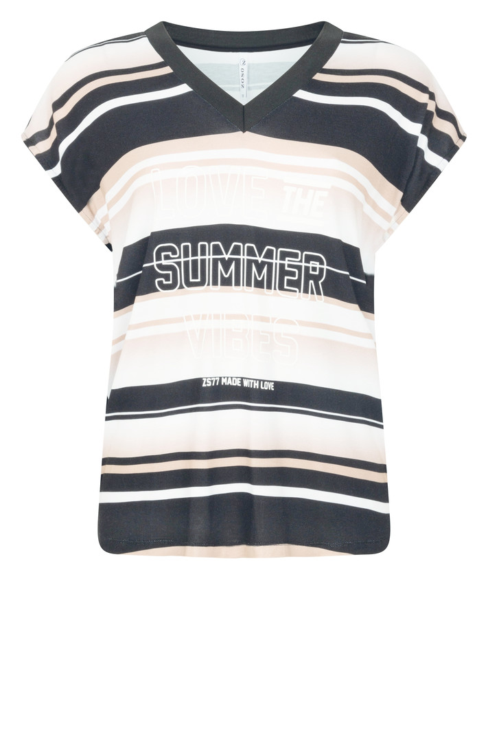 T-shirt 223 River striped black/sand