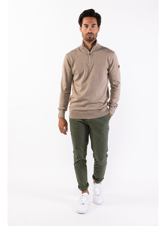 Trui Lewis zip knitted pullover taupe