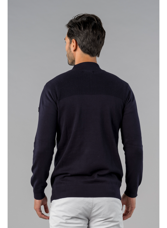 Trui Adam half zip mix ribbed navy