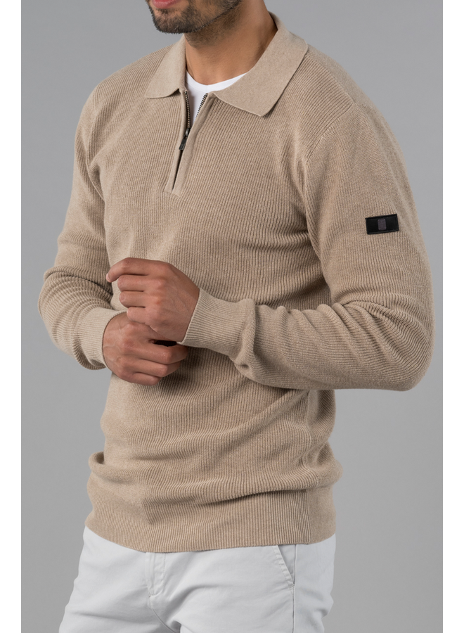 Trui Noel zip rib knitted taupe