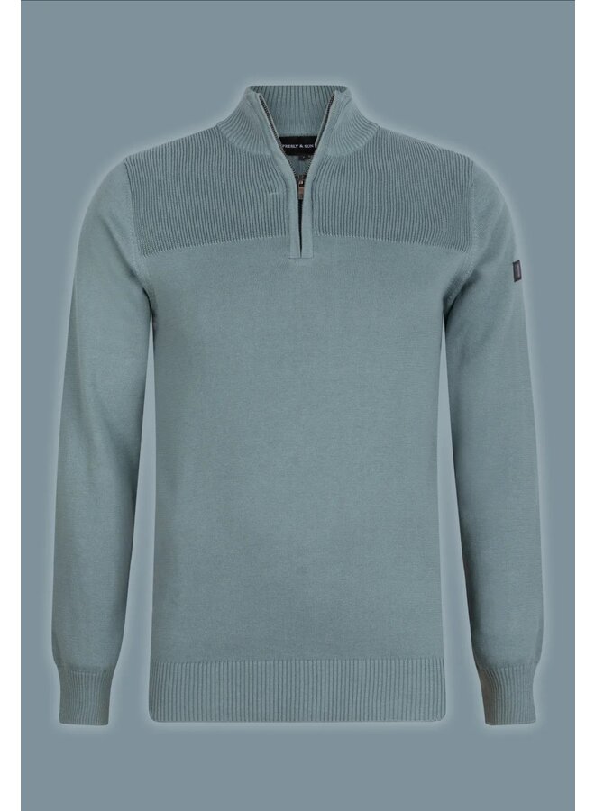 Trui Adam half zip mix ribbed blue grey