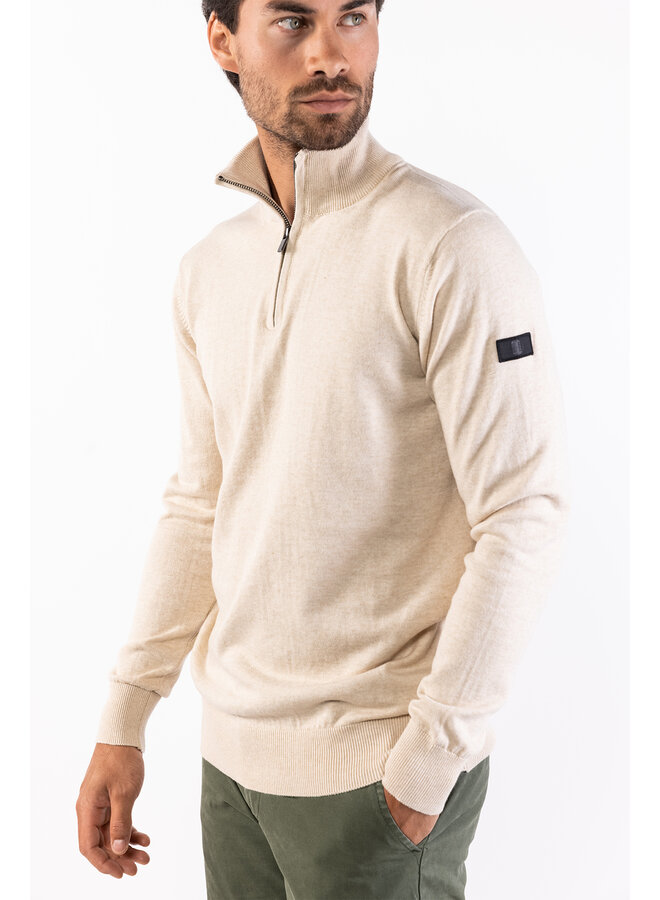 Trui Lewis zip knitted pullover beige