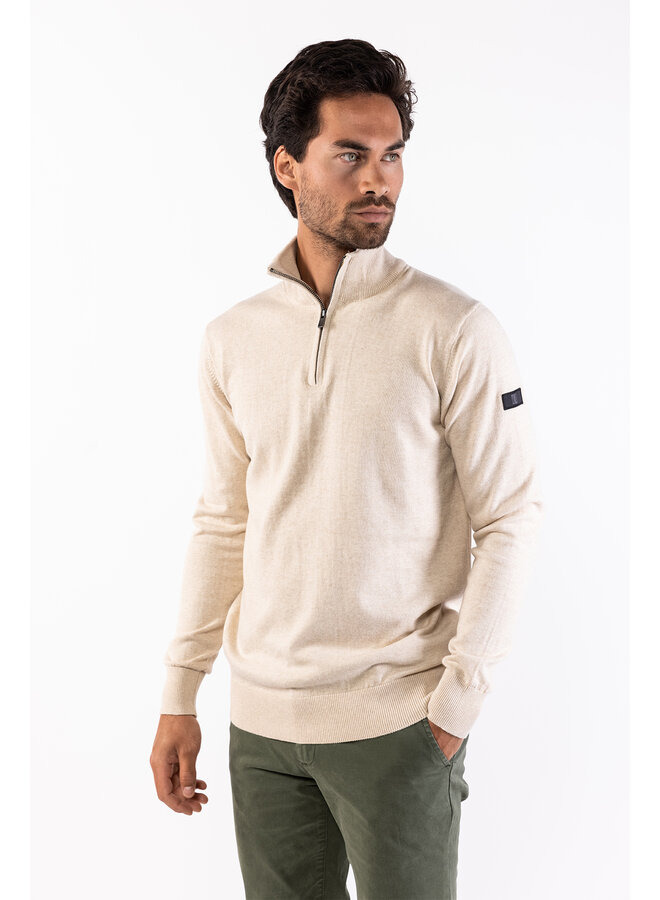 Trui Lewis zip knitted pullover beige