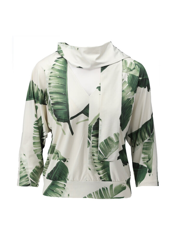 Top Y389 V-hals met sjaaltje & design groen/offwhite