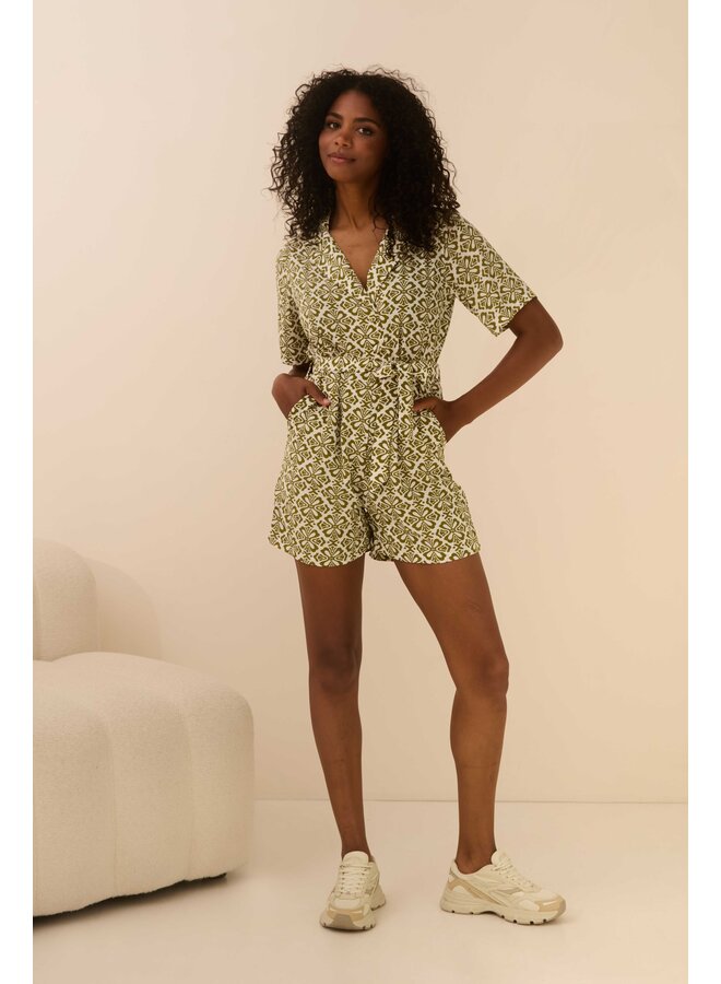 Playsuit Franceska green element print