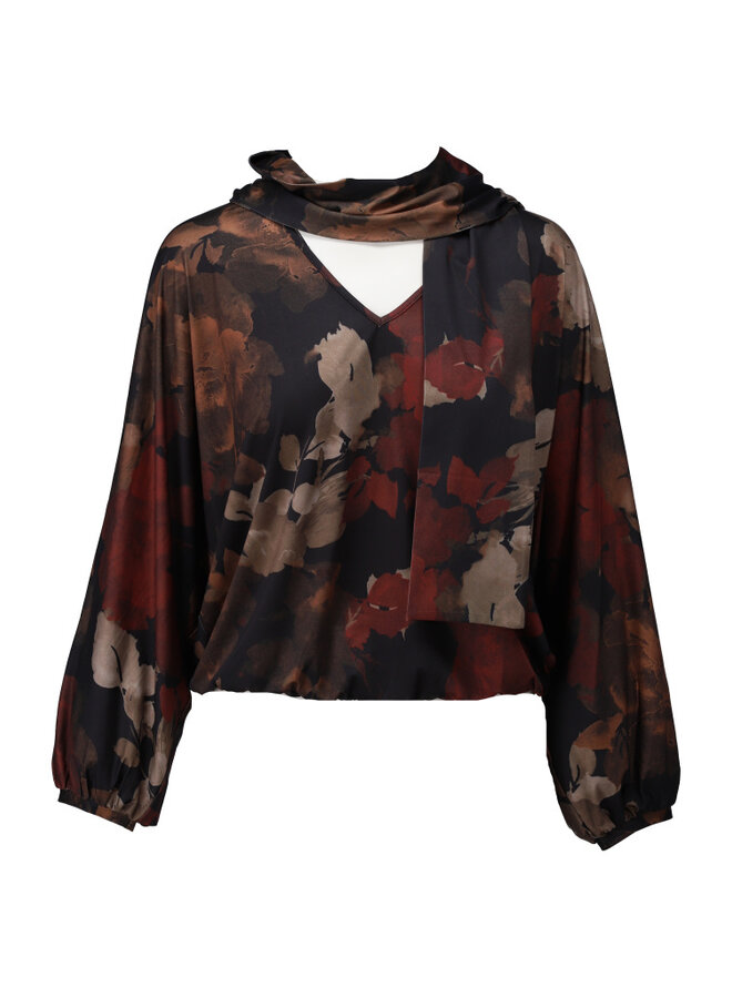 Top V-hals met sjaaltje & design B126