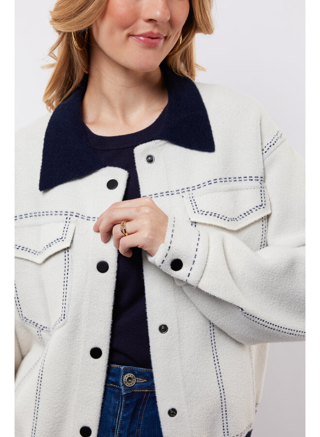 Jacket Clemence wool white/midnight blue