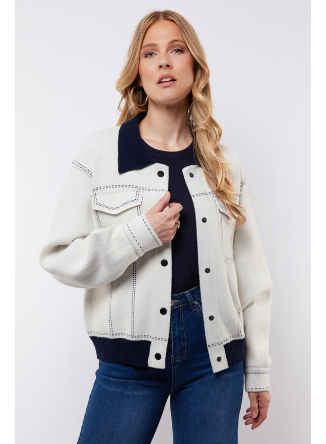 Jacket Clemence wool white/midnight blue