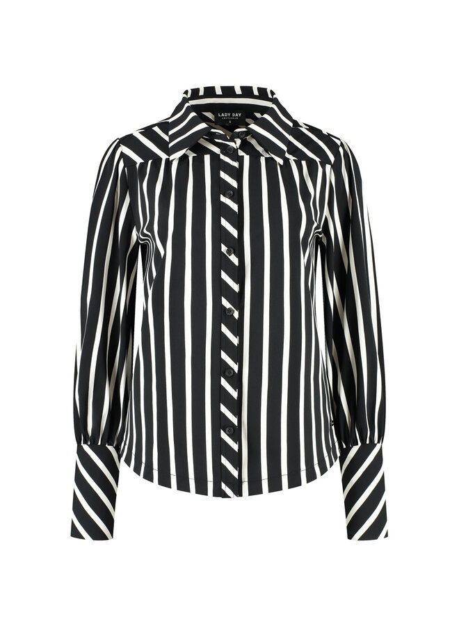 Blouse Bente black/wool white stripe