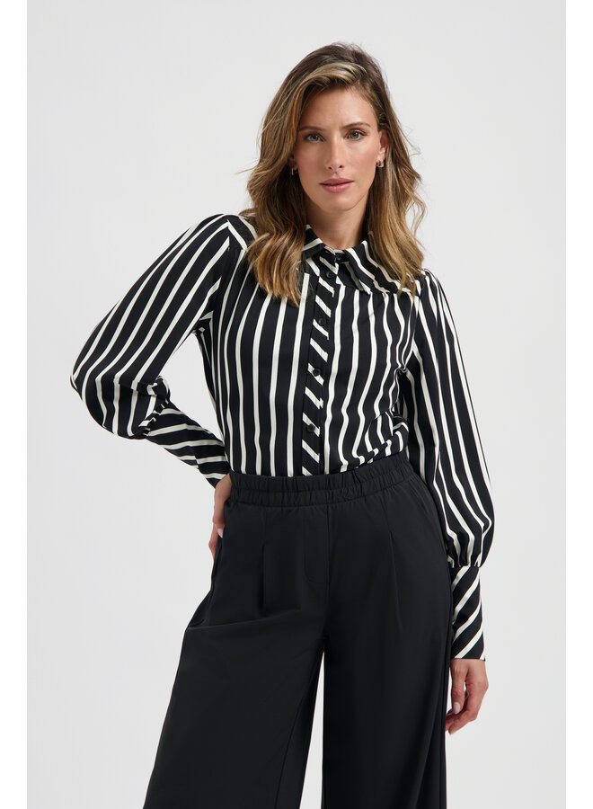 Blouse Bente black/wool white stripe