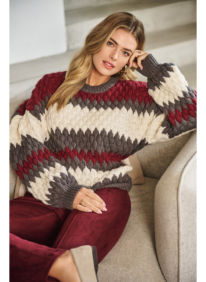 Trui Kool knit dark gray/amarone cabernet