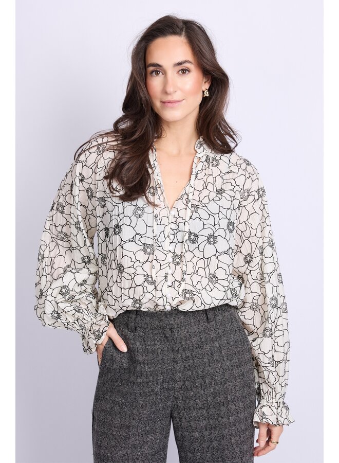 Blouse Lies wool white/black