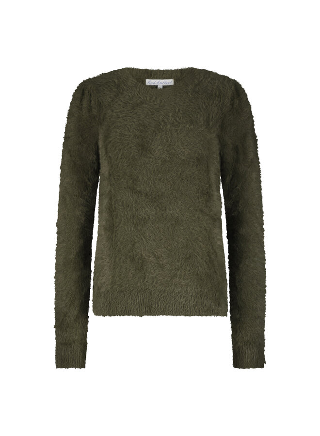 Trui Fuzzy puff sleeve olive