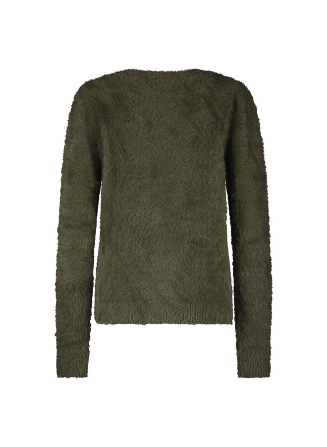 Trui Fuzzy puff sleeve olive