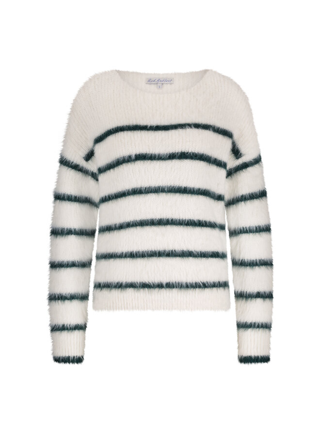 Trui Fuzzy stripe ecru/pine
