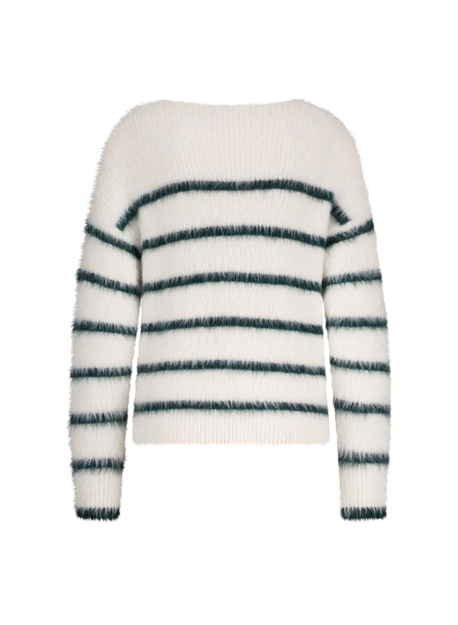 Trui Fuzzy stripe ecru/pine