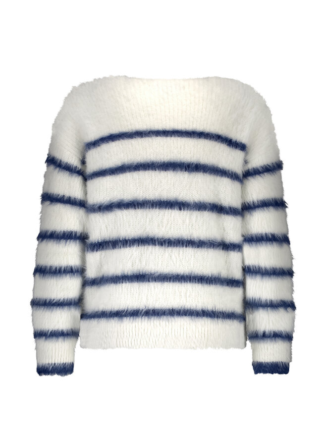 Trui Fuzzy stripe ecru/indigo