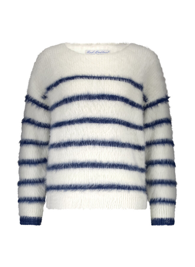 Trui Fuzzy stripe ecru/indigo