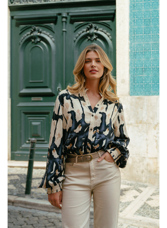 Blouse Lara sand/light jeans blue