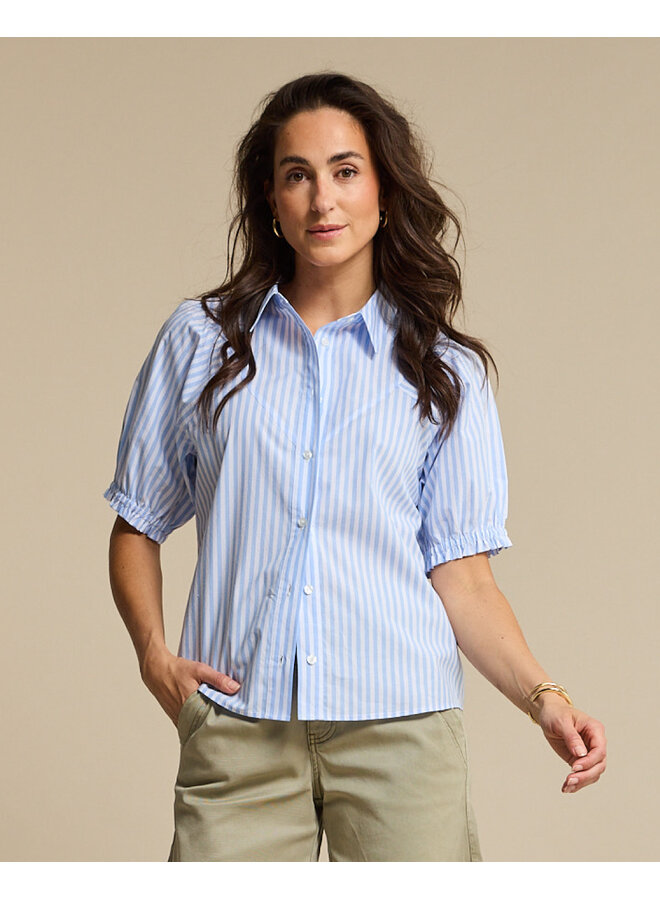 Blouse Victoria poplin stripe short light blue