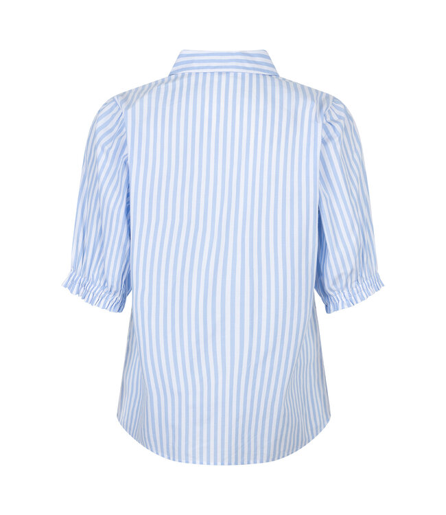 Red Button Blouse Victoria poplin stripe short light blue