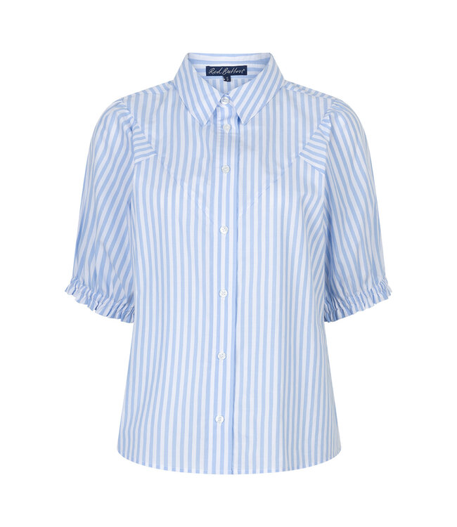 Red Button Blouse Victoria poplin stripe short light blue