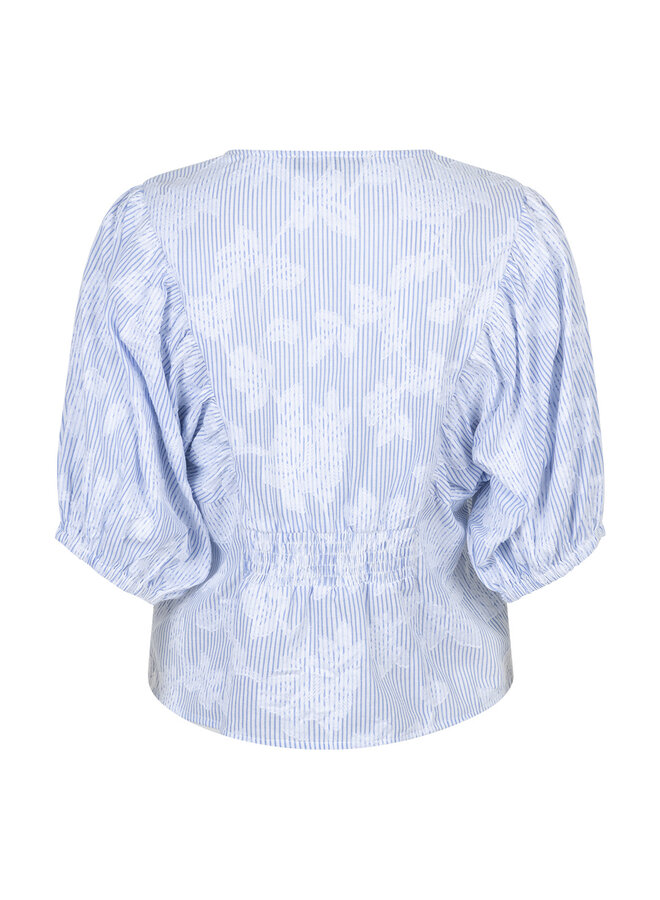 Blouse Balloonsleeve stripe & flower blue