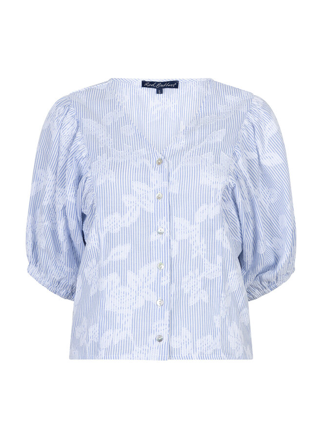 Blouse Balloonsleeve stripe & flower blue