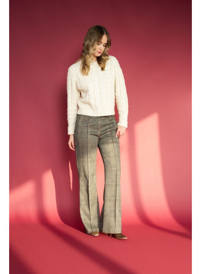 Broek Aleyna knitted check dark brown