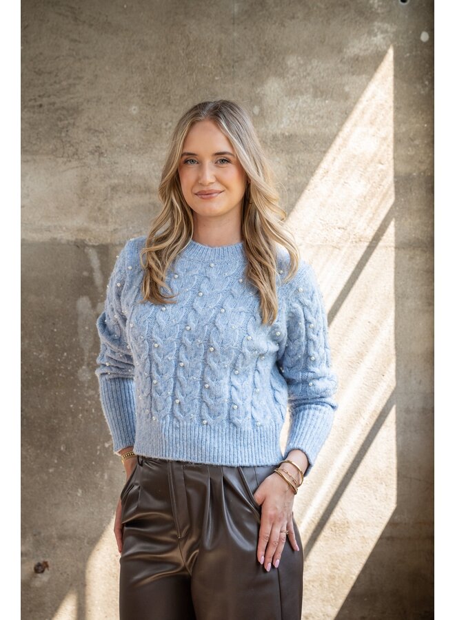 Trui Ronja pearl cable jeans blue